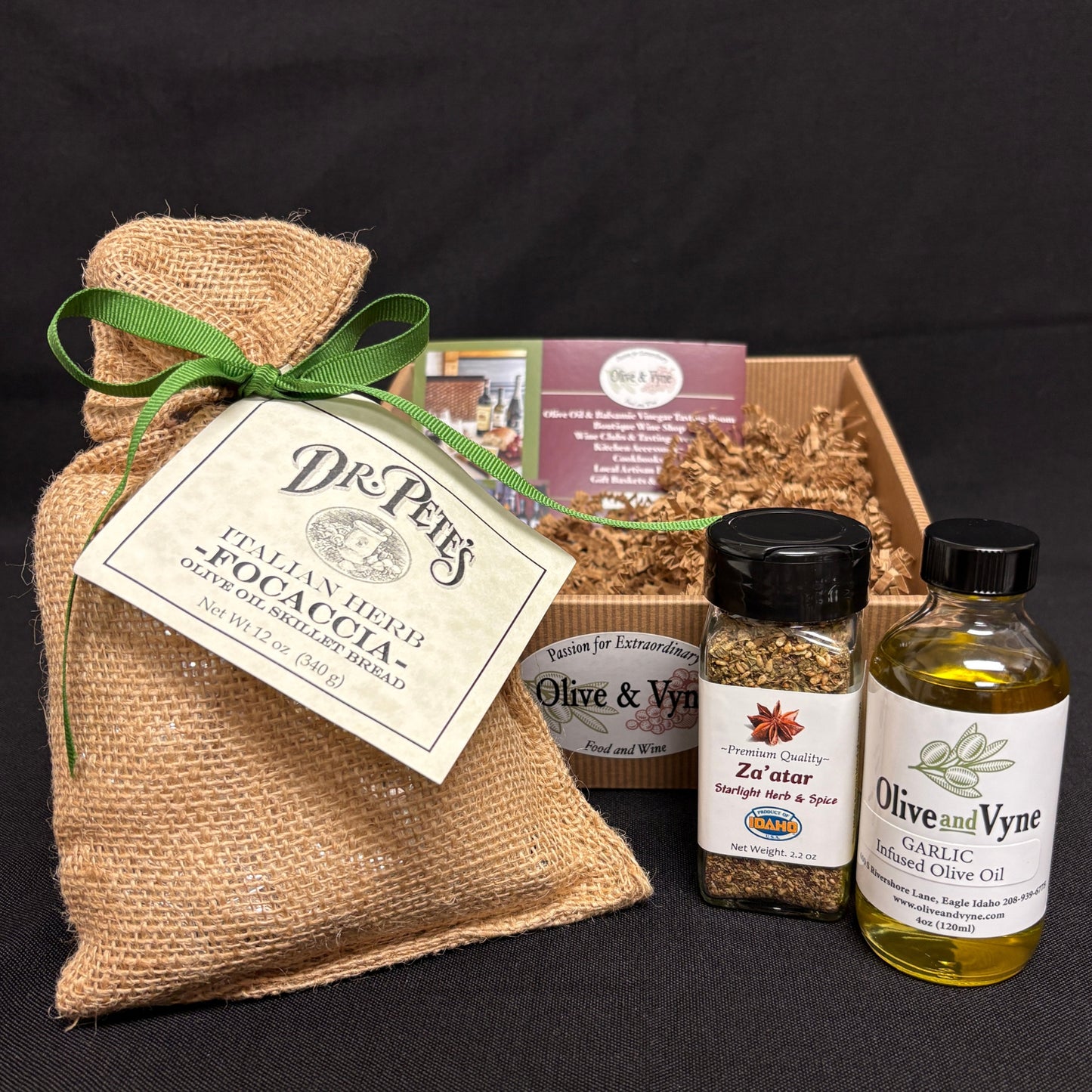 Dr. Pete’s Italian Herb Focaccia Bread Mix with Garlic Infused Olive Oil and Starlight Herb & Spice Za’atar seasoning.