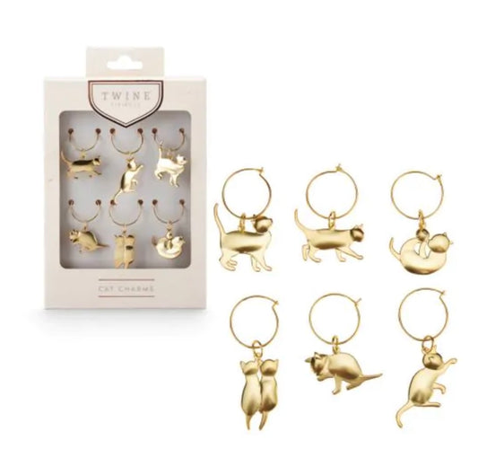 Gold Cat Wine Charms