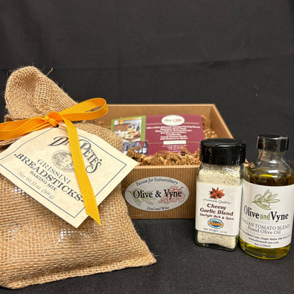 Dr. Pete’s Grissini Breadsticks Baking Mix with Italian Tomato Blend Fused Olive Oil and Starlight Herb & Spice Cheesy Garlic Blend.