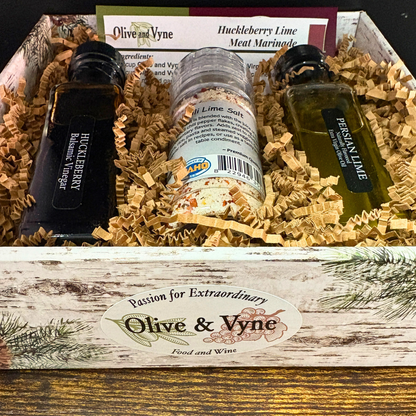 Huckleberry & Lime Marinade Gift Box with Huckleberry Balsamic, Persian Lime Olive Oil, and Chili Lime Salt grinder